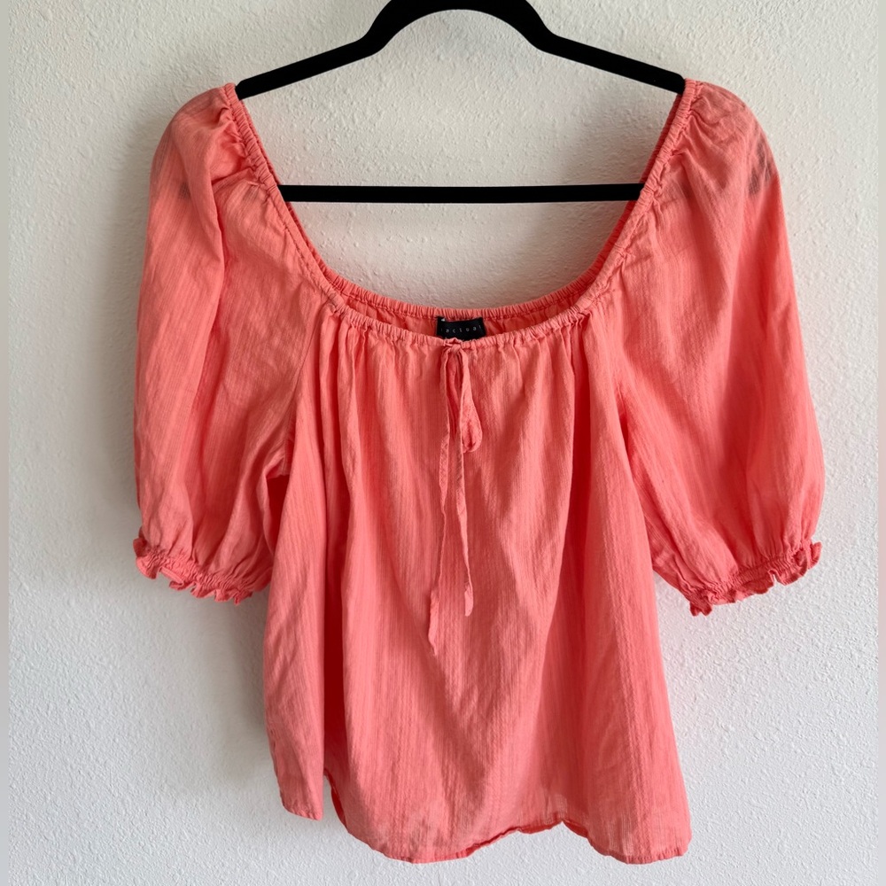 Sanctuary Coral Puff Sleeve cotton Blouse
